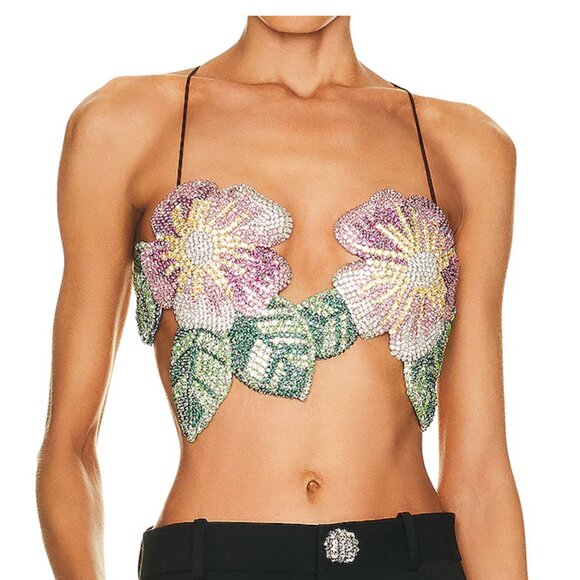 Area NYC Embroidered Crystal Flower Top M/L - Picture 1 of 16
